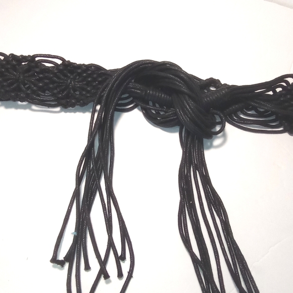 Bohemian Macrame Braided Long Cord Belly Dancing Gipsy Hippie Black Belt - Picture 7 of 12